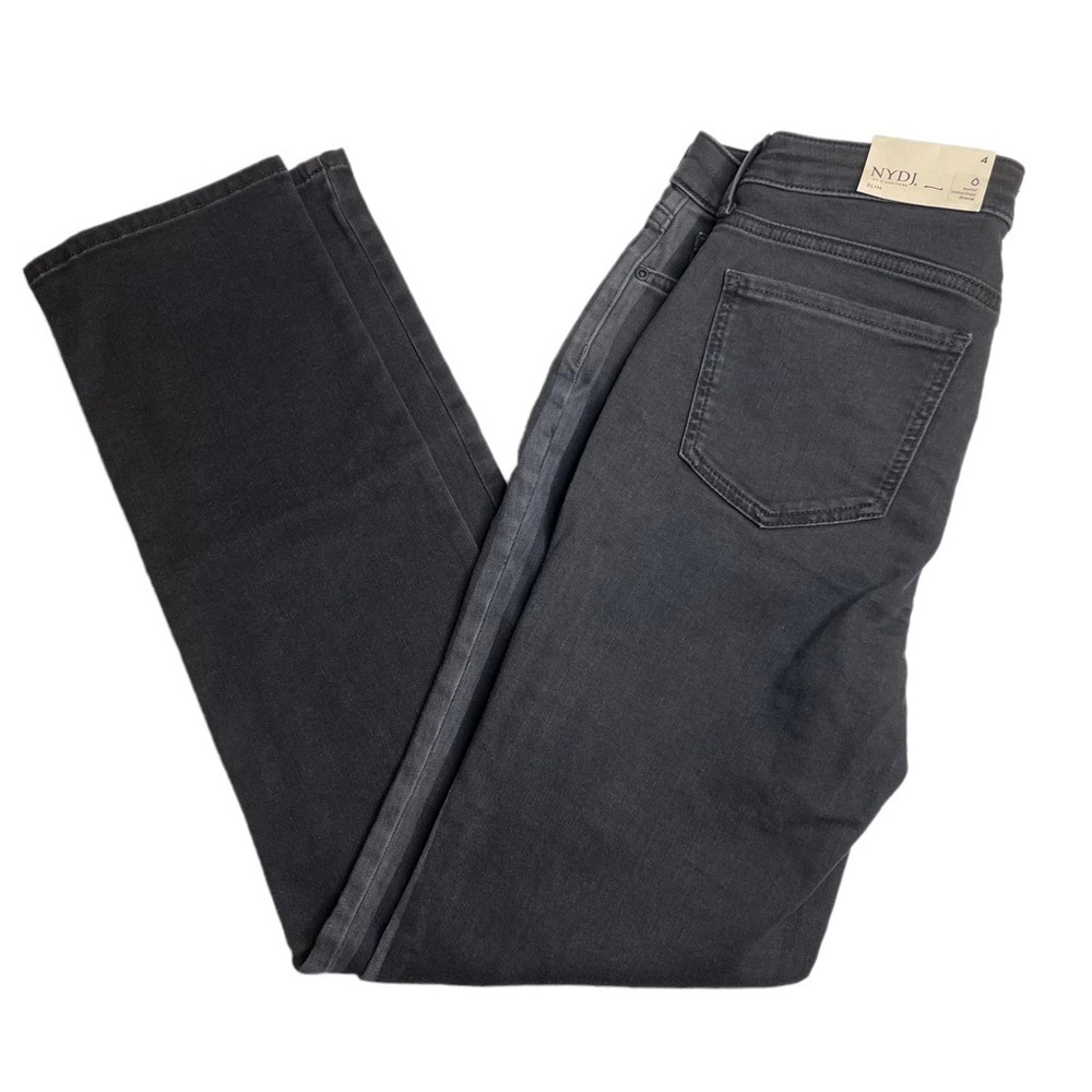 NYDJ Sheri Slim Side Stripe Jeans Black & Grey Size 4 New